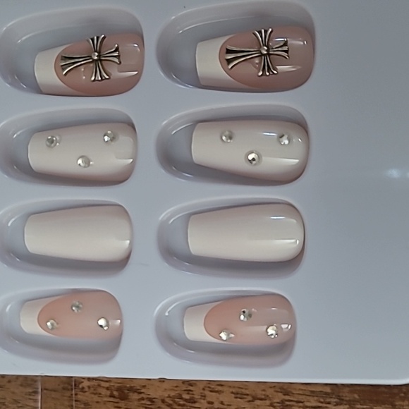 2/$16 Rhinestone Cross French Manicure Press on Nails - Picture 15 of 16